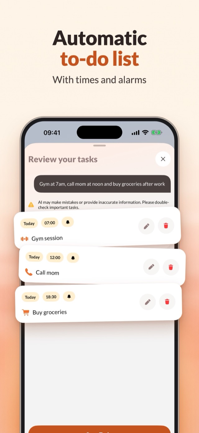 Automatic to-do list, with times and alarms